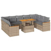 10 Piece Garden Sofa Set with Cushions Beige Poly Rattan Acacia