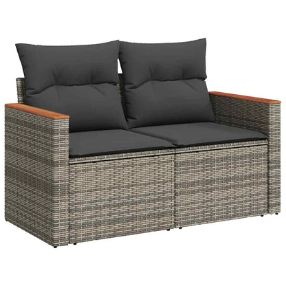 10 Piece Garden Sofa Set with Cushions Grey Poly Rattan Acacia