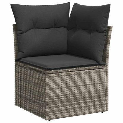 10 Piece Garden Sofa Set with Cushions Grey Poly Rattan Acacia