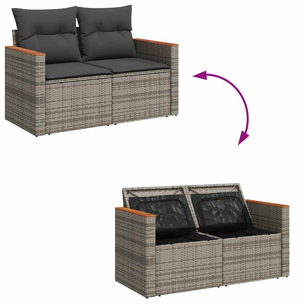 11 Piece Garden Sofa Set with Cushions Grey Poly Rattan Acacia