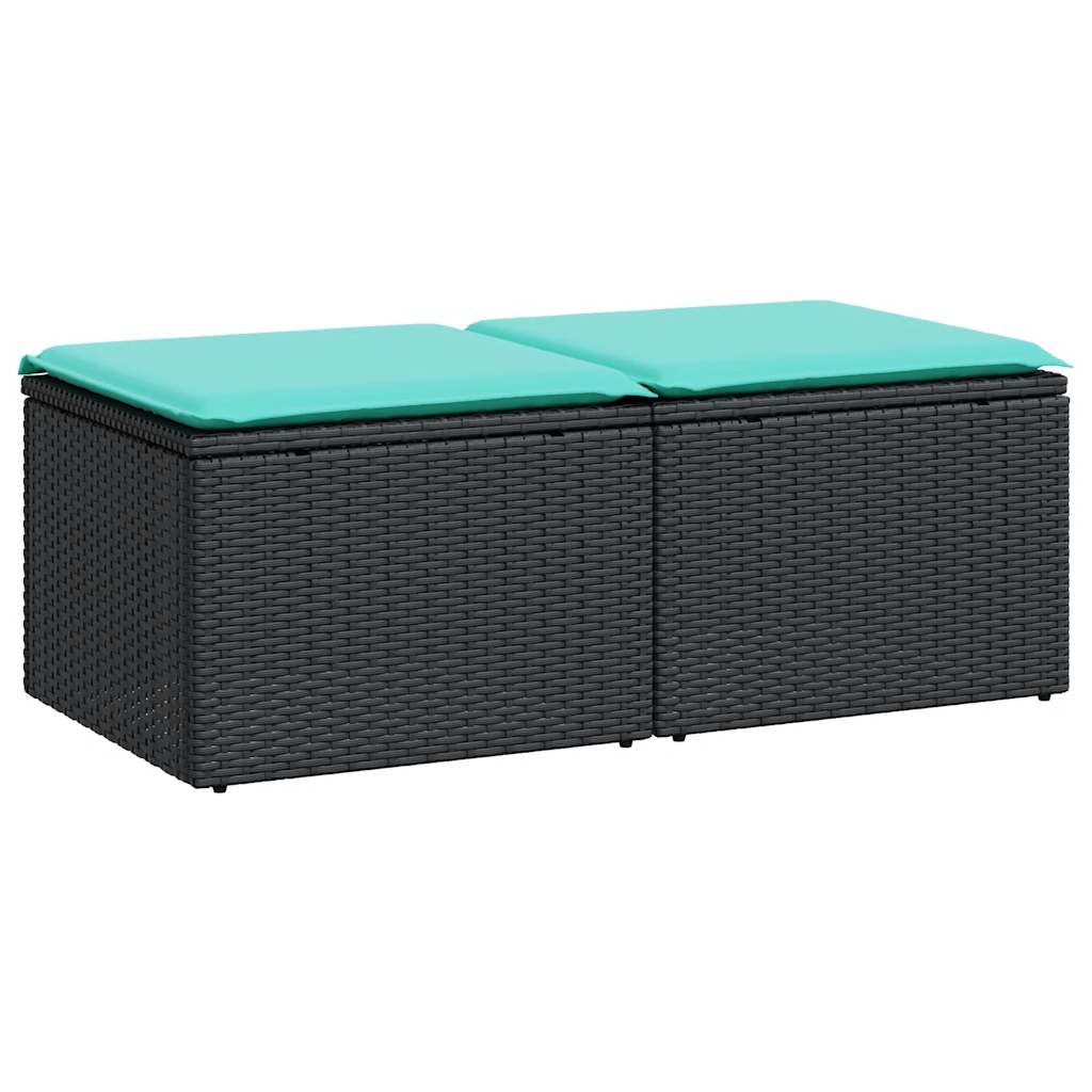2 Piece Patio Sofa Set with Cushions Black Poly Rattan Acacia