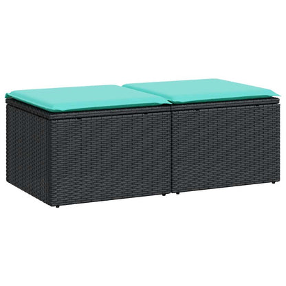 2 Piece Patio Sofa Set with Cushions Black Poly Rattan Acacia