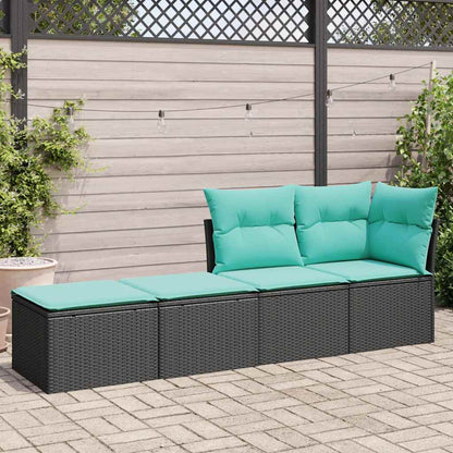 2 Piece Patio Sofa Set with Cushions Black Poly Rattan Acacia