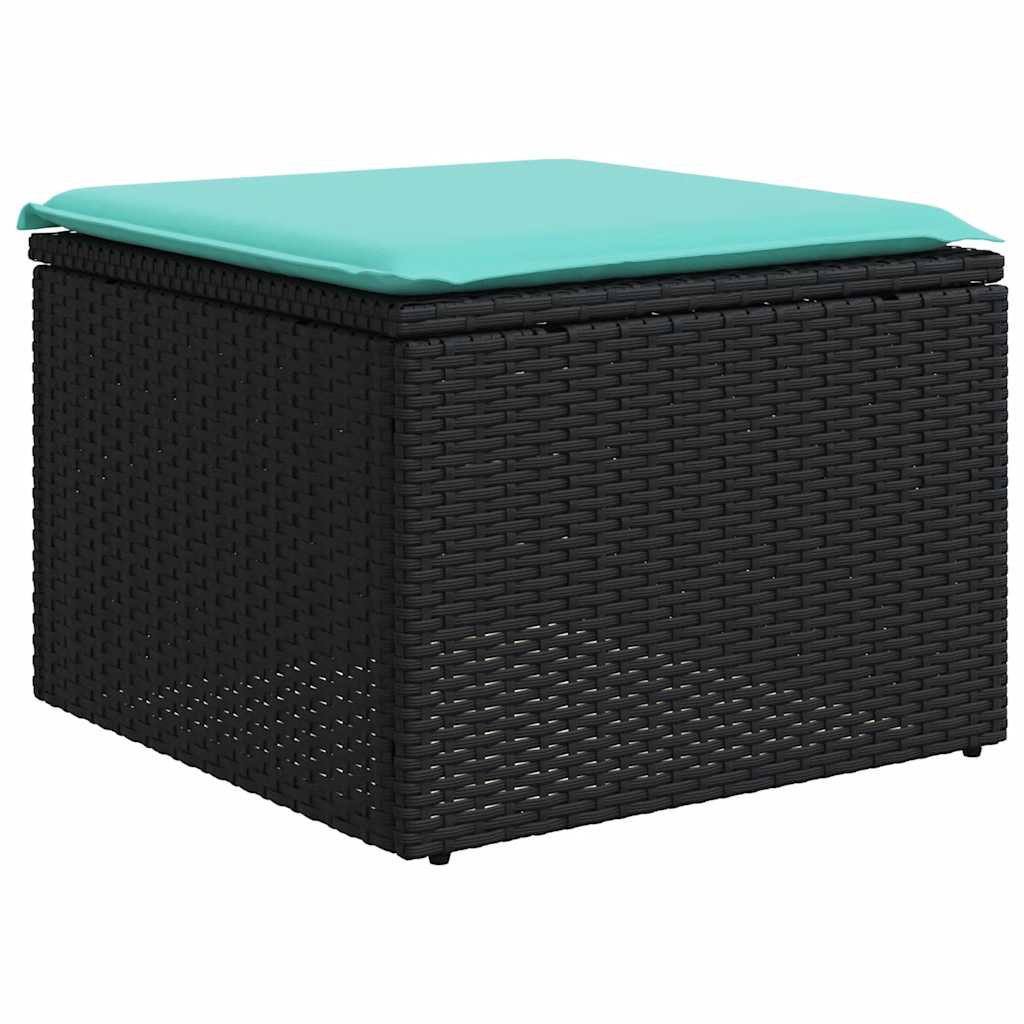 2 Piece Patio Sofa Set with Cushions Black Poly Rattan Acacia