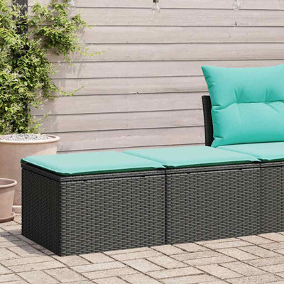 2 Piece Patio Sofa Set with Cushions Black Poly Rattan Acacia