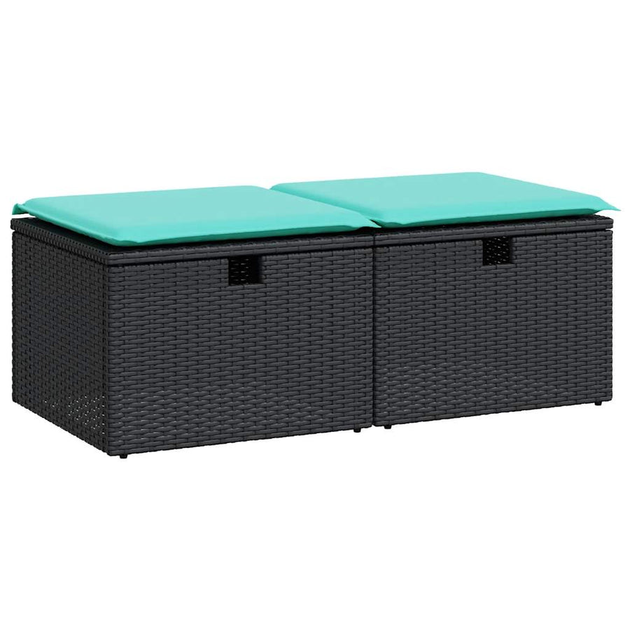 2 Piece Patio Sofa Set with Cushions Black Poly Rattan Acacia