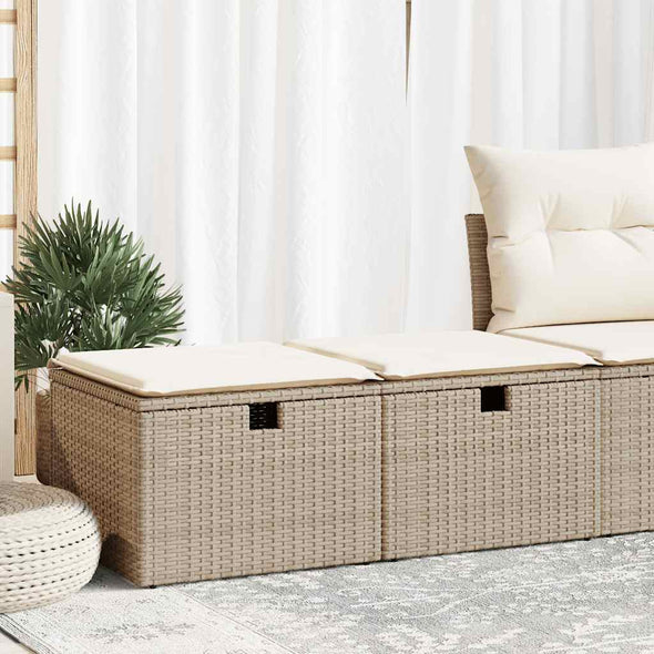 2 Piece Garden Sofa Set with Cushions Beige Poly Rattan Acacia