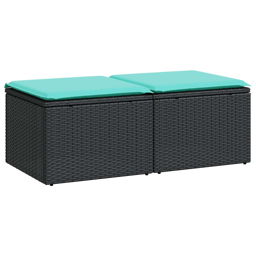 2 Piece Patio Sofa Set with Cushions Black Poly Rattan Acacia