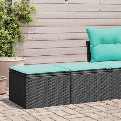2 Piece Patio Sofa Set with Cushions Black Poly Rattan Acacia