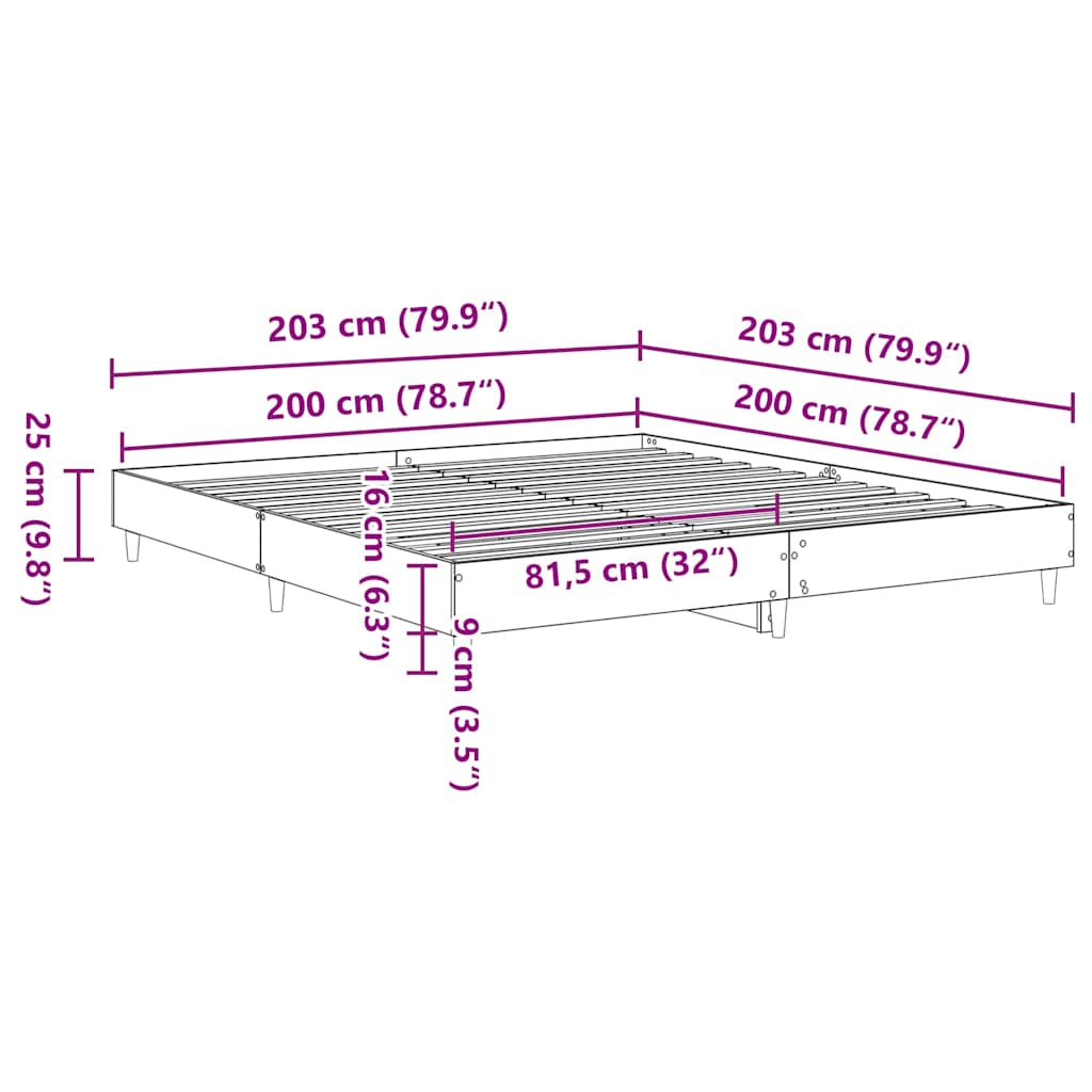 Bed Frame No Mattress Concrete Grey 200x200 cm Engineered Wood