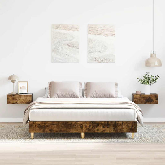 Bed Frame No Mattress Smoked Oak 150x200 cm King Size Engineered Wood