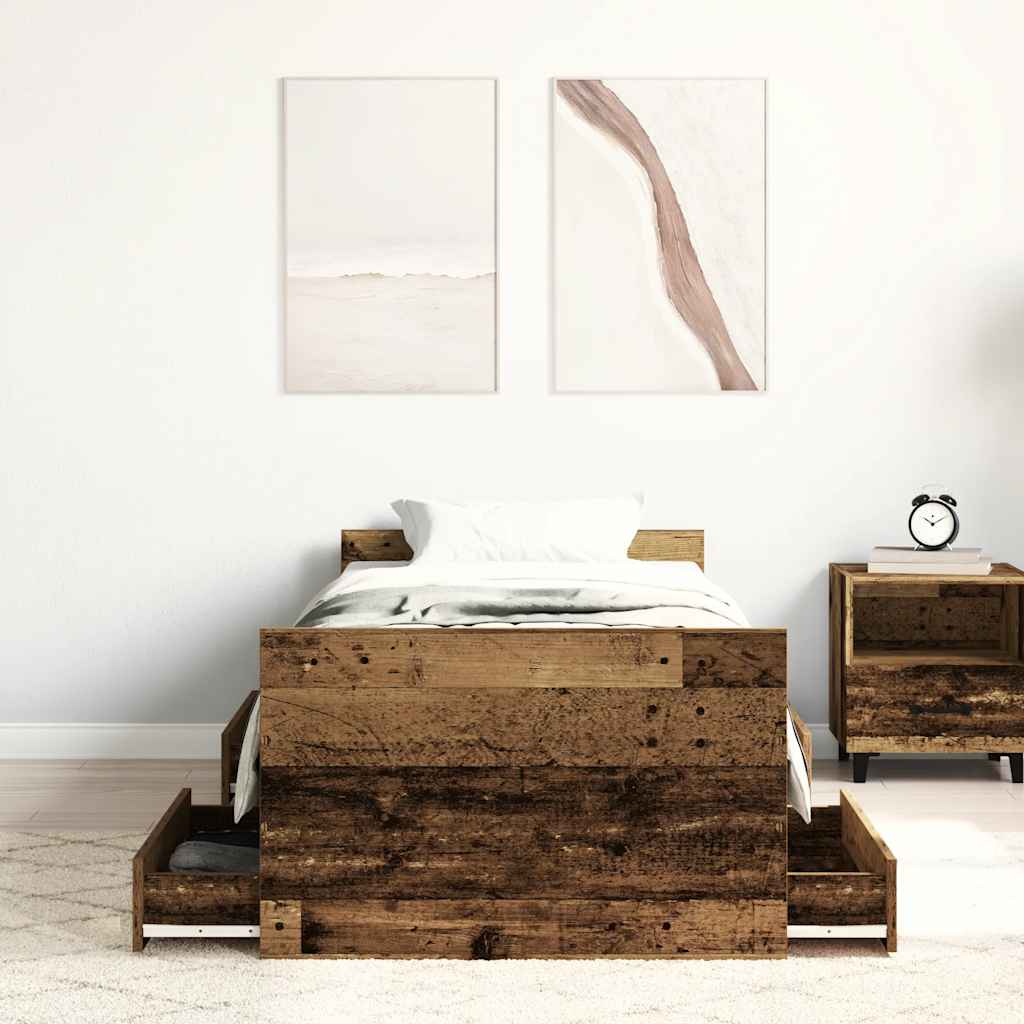 Bed Frame | Old wood | Engineered wood, solid pinewood, plywood | Single