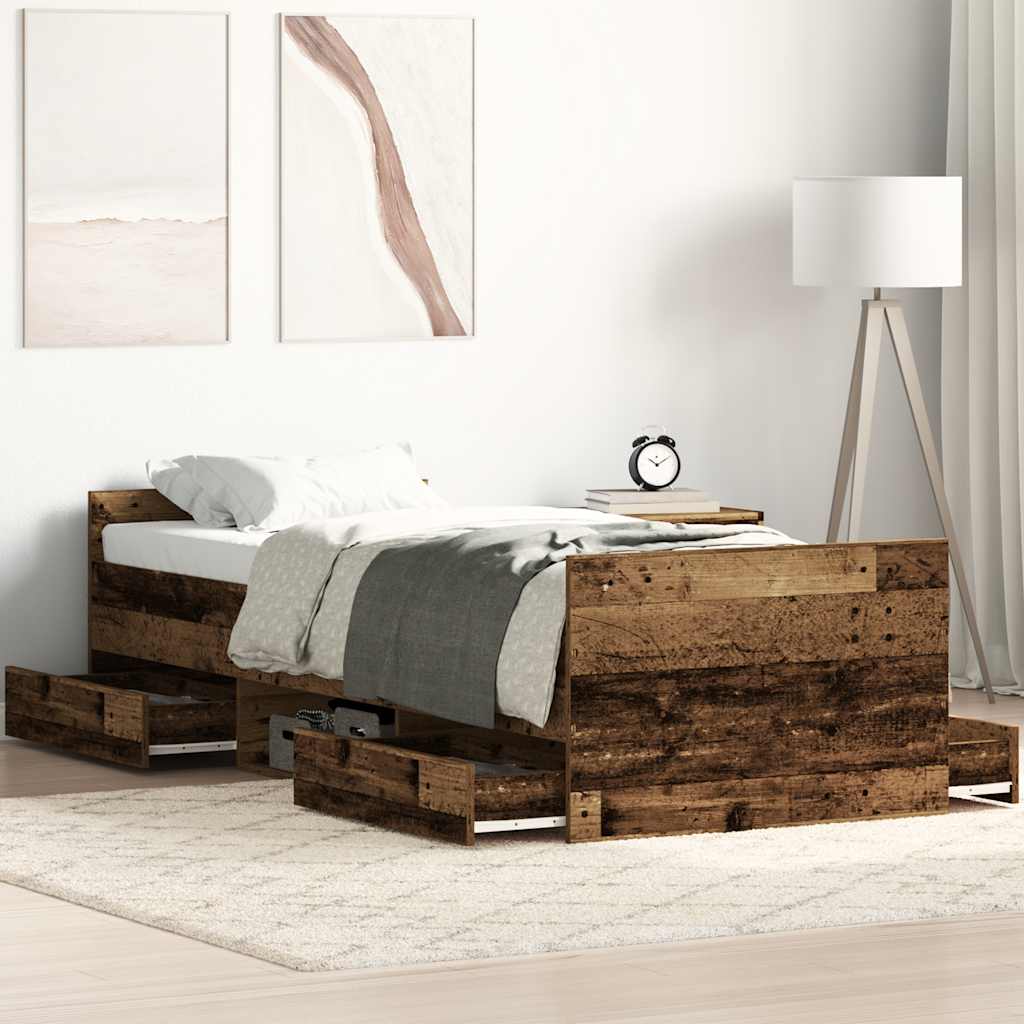 Bed Frame | Old wood | Engineered wood, solid pinewood, plywood | Single
