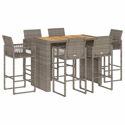 7 Piece Patio Bar Set without Cushions Gray Poly Rattan Acacia
