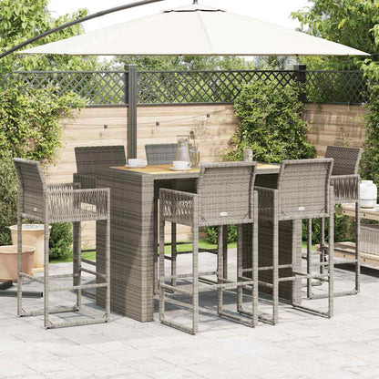 7 Piece Patio Bar Set without Cushions Gray Poly Rattan Acacia