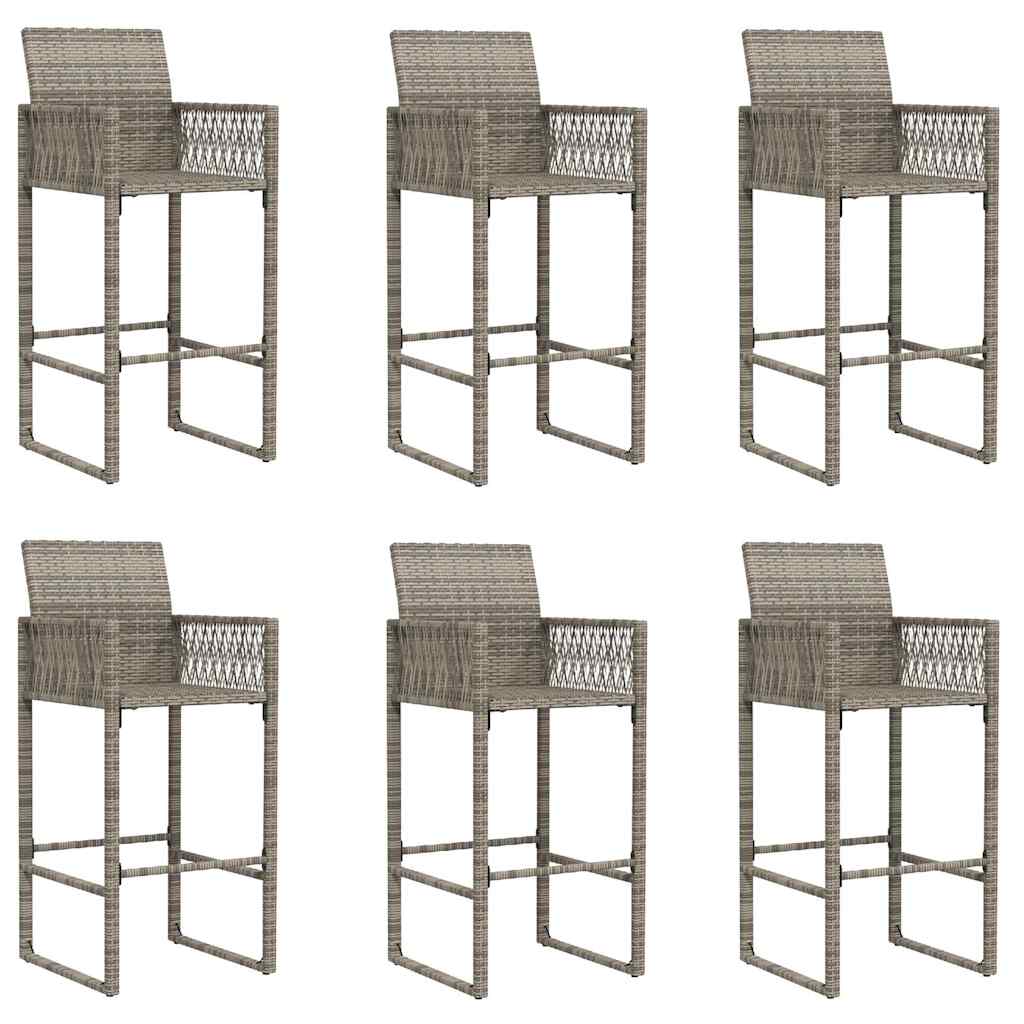 7 Piece Patio Bar Set without Cushions Gray Poly Rattan Acacia