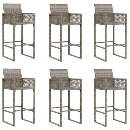 7 Piece Patio Bar Set without Cushions Gray Poly Rattan Acacia