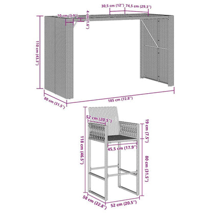 7 Piece Patio Bar Set without Cushions Gray Poly Rattan Acacia