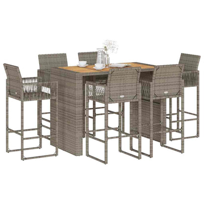 7 Piece Patio Bar Set without Cushions Gray Poly Rattan Acacia
