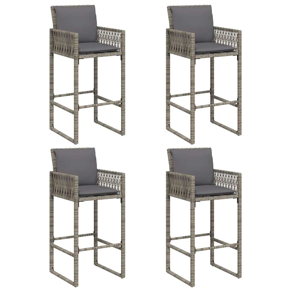 5 Piece Garden Bar Set with Cushions Grey Poly Rattan Acacia