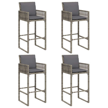 5 Piece Garden Bar Set with Cushions Grey Poly Rattan Acacia