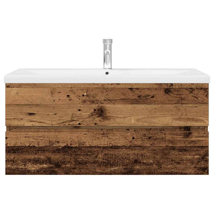 Sink Cabinet with Built-in Basin and Faucet Old Wood