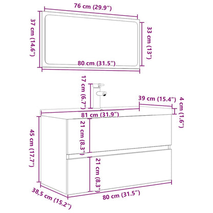3 Piece Bathroom Furniture Set Old Wood Engineered Wood