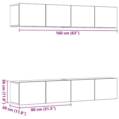TV Cabinet | Set of 4 | Old Wood | Engineered Wood
