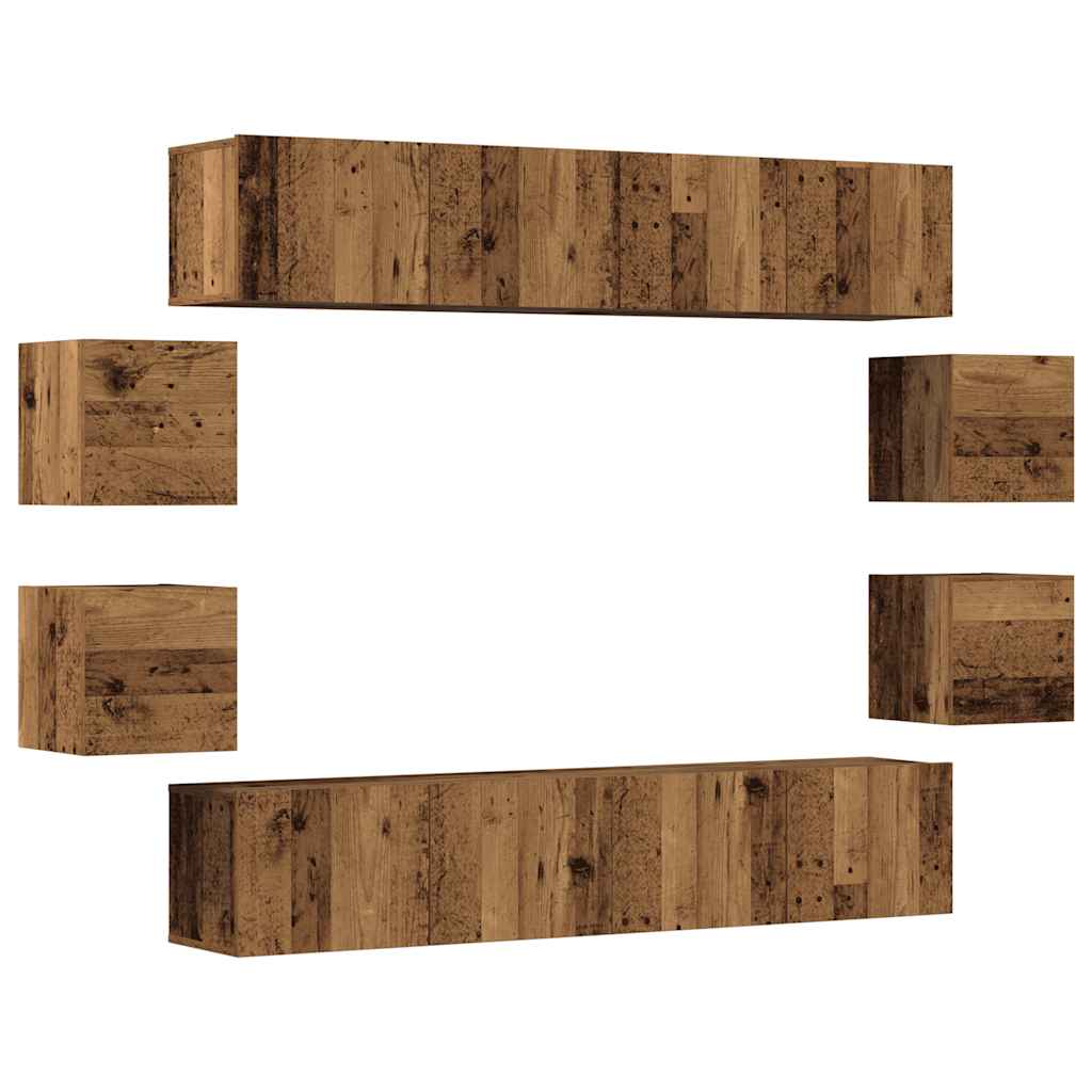 8 Piece Wall-mounted TV Cabinet Set Old Wood Engineered Wood