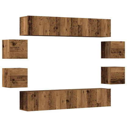 8 Piece Wall-mounted TV Cabinet Set Old Wood Engineered Wood