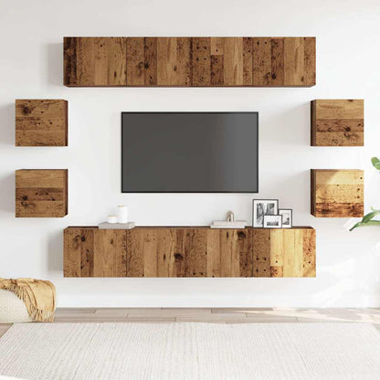 8 Piece Wall-mounted TV Cabinet Set Old Wood Engineered Wood