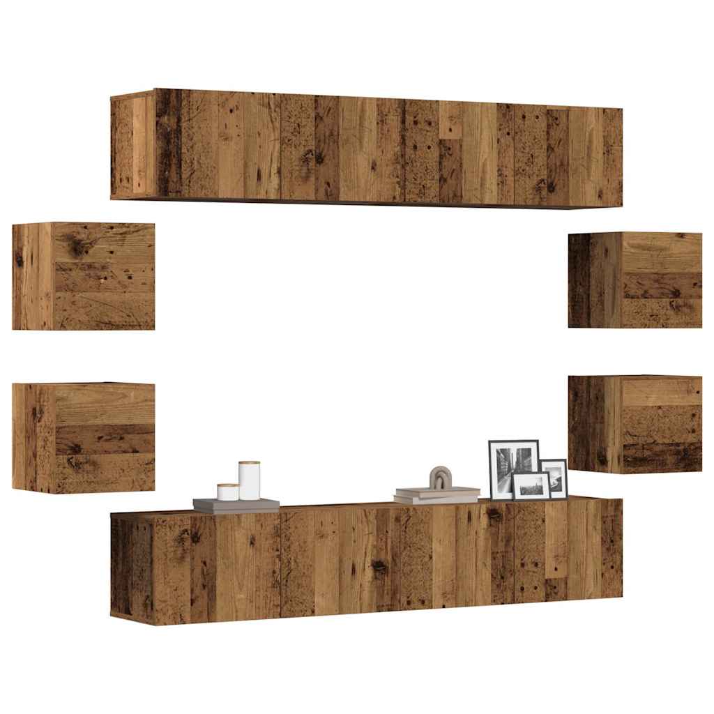 8 Piece Wall-mounted TV Cabinet Set Old Wood Engineered Wood