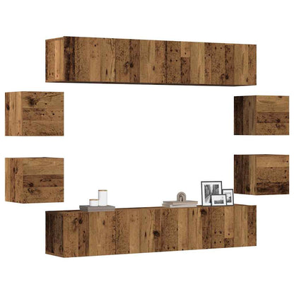 8 Piece Wall-mounted TV Cabinet Set Old Wood Engineered Wood