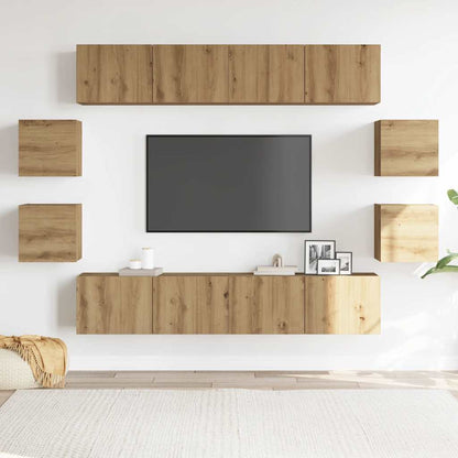 8 Piece Wall-mounted TV Cabinet Set Artisan Oak Engineered Wood