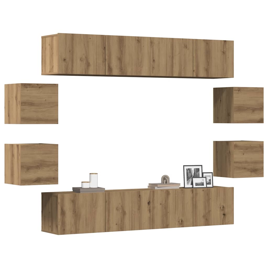 8 Piece Wall-mounted TV Cabinet Set Artisan Oak Engineered Wood