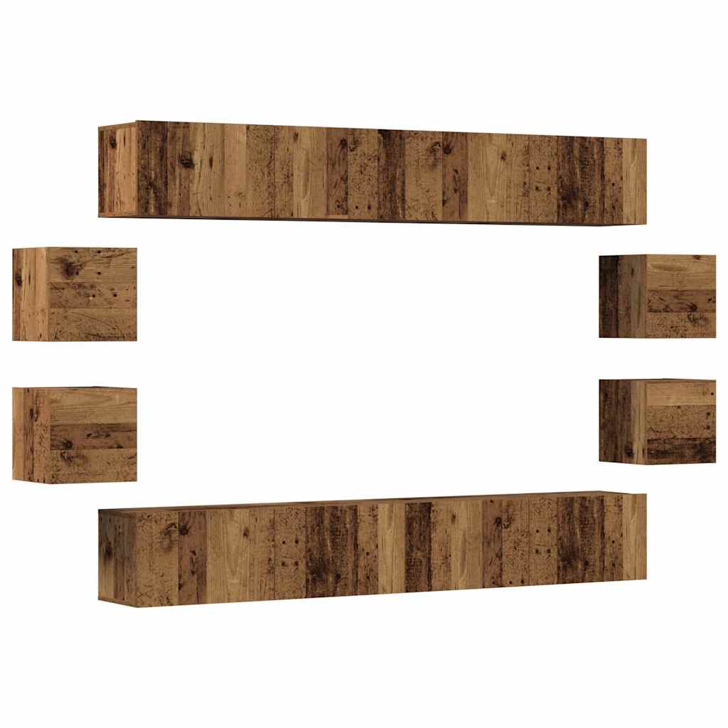 8 Piece Wall-mounted TV Cabinet Set Old Wood Engineered Wood