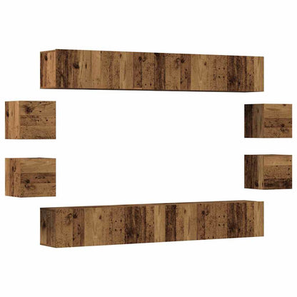 8 Piece Wall-mounted TV Cabinet Set Old Wood Engineered Wood