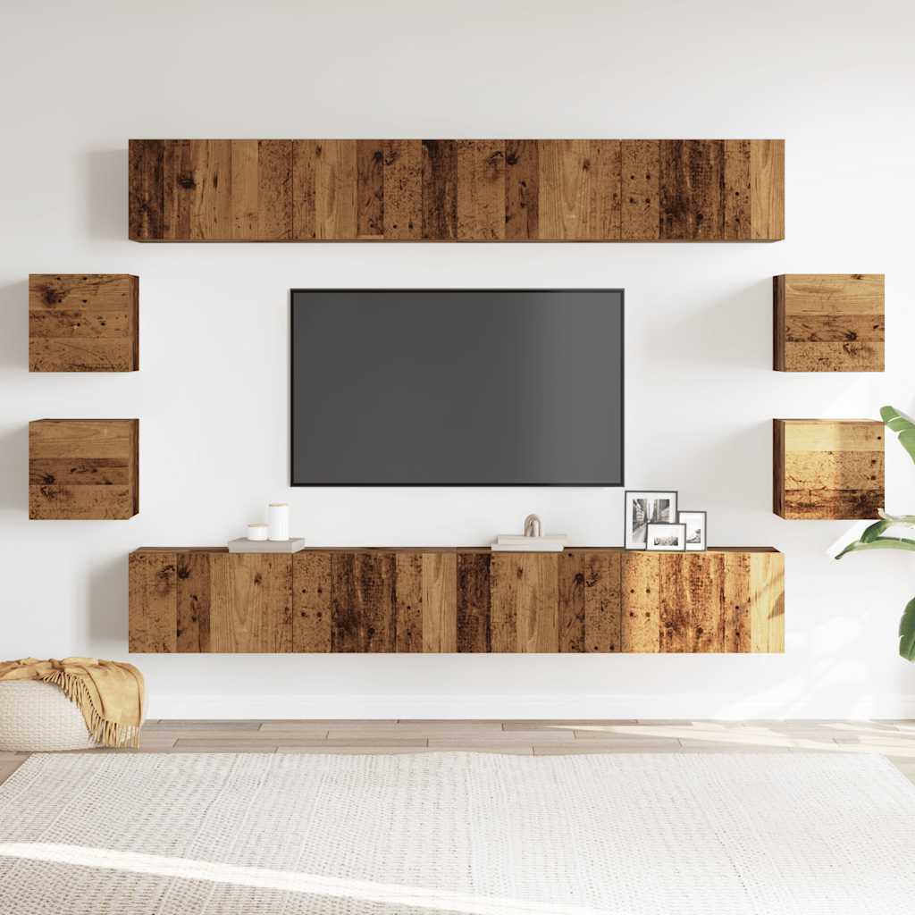 8 Piece Wall-mounted TV Cabinet Set Old Wood Engineered Wood