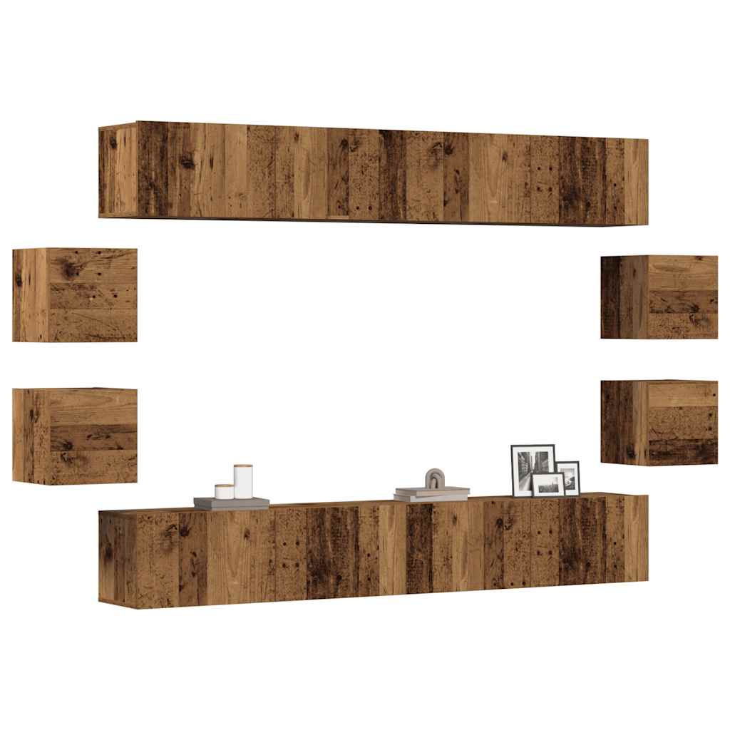 8 Piece Wall-mounted TV Cabinet Set Old Wood Engineered Wood