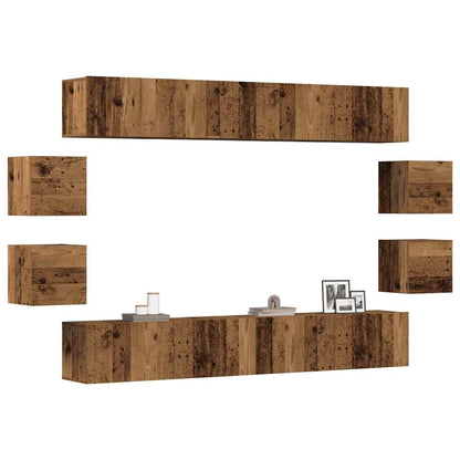 8 Piece Wall-mounted TV Cabinet Set Old Wood Engineered Wood