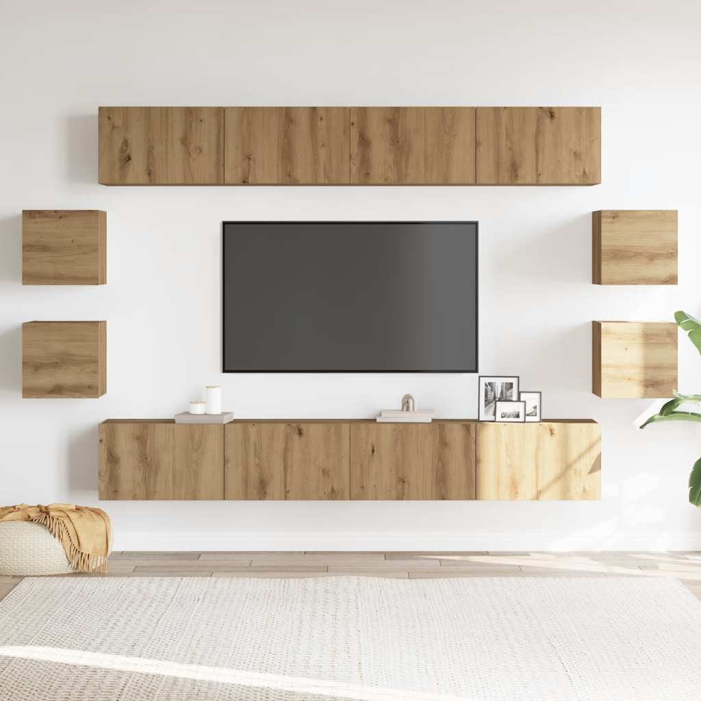 8 Piece Wall-mounted TV Cabinet Set Artisan Oak Engineered Wood