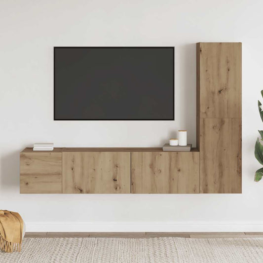 3 Piece Wall-mounted TV Cabinet Set Artisan Oak Engineered Wood