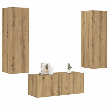 Wall Mounted TV cabinets 3 pcs Artisan Oak Engineered Wood