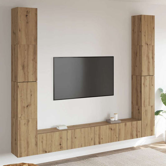 6 Piece Wall-mounted TV Cabinet Set Artisan Oak Engineered Wood