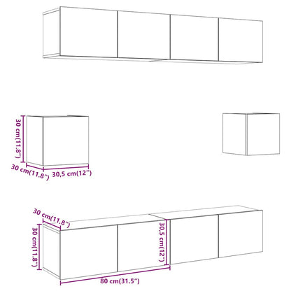 6 Piece TV Cabinet Set Wall-mounted Artisan Oak Engineered Wood