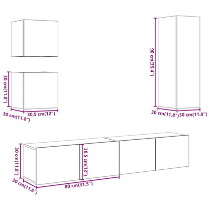 5 Piece TV Cabinet Set Wall-mounted Artisan Oak Engineered Wood