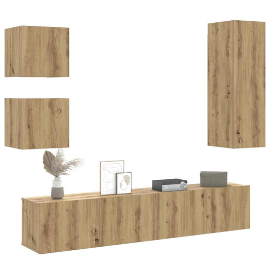 5 Piece TV Cabinet Set Wall-mounted Artisan Oak Engineered Wood