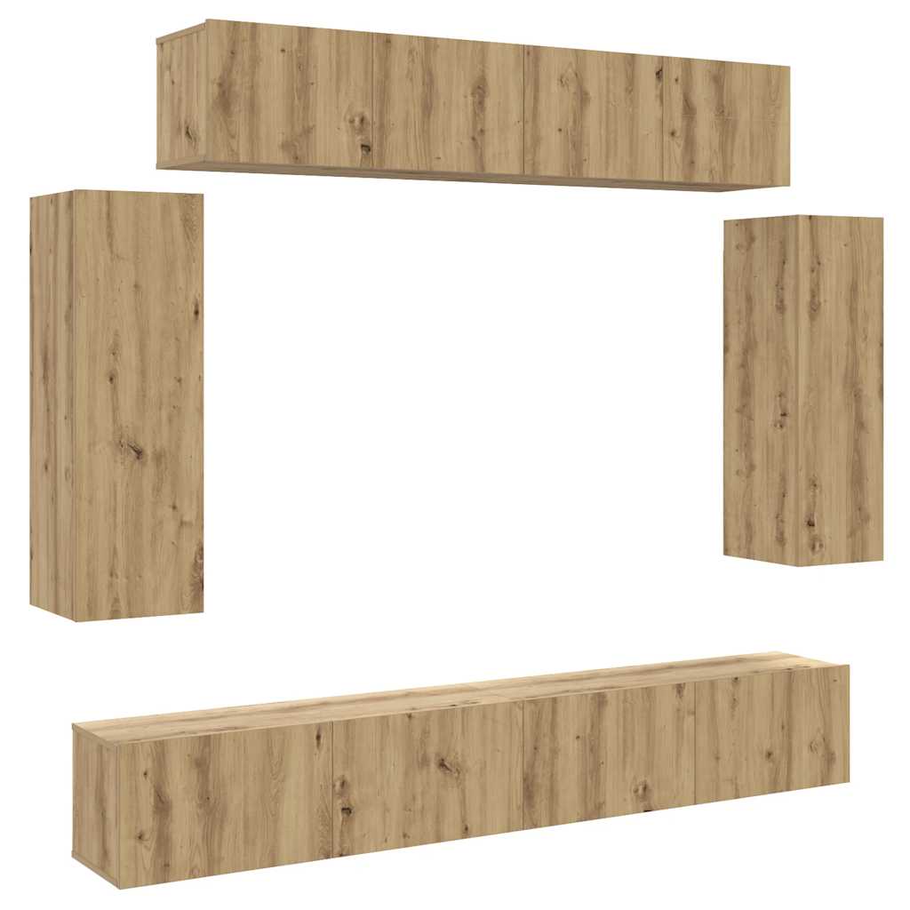 6 Piece TV Cabinet Set Wall-mounted Artisan Oak Engineered Wood