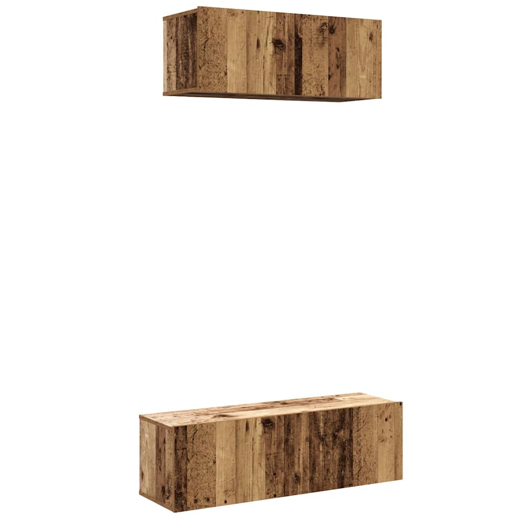 2 Piece TV Cabinet Set Wall-mounted Old Wood Engineered Wood