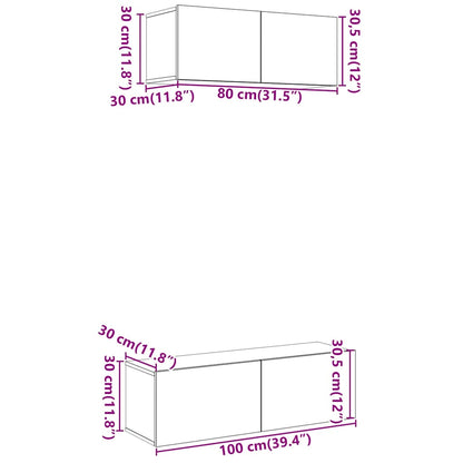 2 Piece TV Cabinet Set Wall-mounted Old Wood Engineered Wood